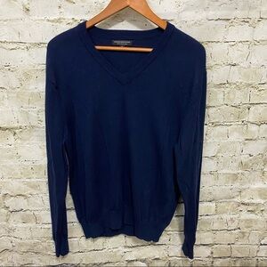 Express Navy Blue Italian Merino Wool V Neck Sweater